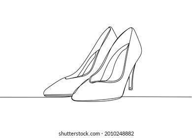 Kontinuierlich eine Linie von Frauen Schuhen in Silhouette auf weißem Hintergrund. Linear stylisiert.Minimalist.