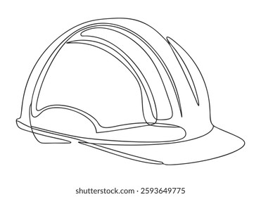 Continuous One Line Worker Safety Helmet | Minimalist Protective Gear Vector Illustration