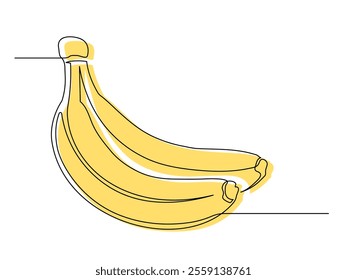 Continuous one line yellow banana bunch isolated on white background. Simple fruit silhouette. Hand drawn banana outline. Vector illustration
