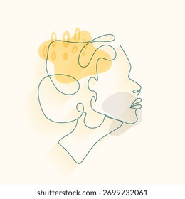 contínuo um desenho de rosto mulher linear em vetor de estilo mínimo
