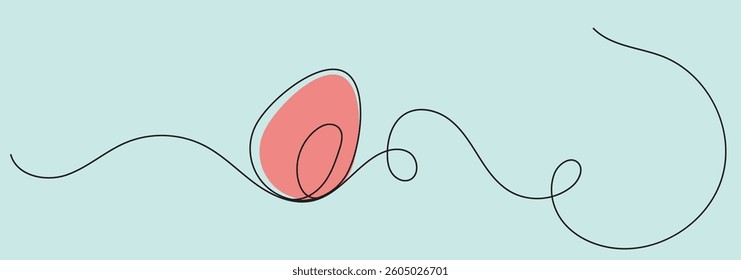 Continuous one liner egg drawing of an Easter bunny, egg, and chamomile. Happy Easter egg hunt concept, Spring design. Editable stroke. Vector illustration.