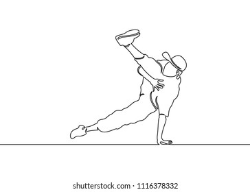 Continuous one painted single line dancer breakdance move. The concept of dances of street subculture. A modern street dance, dancer, young, street, urban, break, hip-hop, dancing.