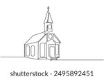 Continuous one simple single abstract line drawing of old church icon ,Church Single continuous line illustration ,continuous line of churches. one line drawing of church, Christian religious place 