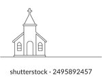 Continuous one simple single abstract line drawing of old church icon ,Church Single continuous line illustration ,continuous line of churches. one line drawing of church, Christian religious place 