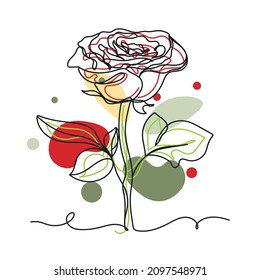 Continuous one simple single abstract line drawing of rose flower icon in silhouette on a white background. Linear stylized.