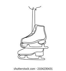 Continuous One Simple Single Abstract Line Drawing Of Pair Of Ice Skates Icon In Silhouette On A White Background. Linear Stylized.