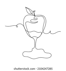 Continuous one simple single abstract line drawing of apple with honey icon in silhouette on a white background. Linear stylized.