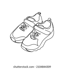 Continuous one simple single abstract line drawing of running shoes icon in silhouette on a white background. Linear stylized.