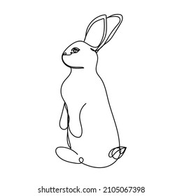 Continuous one simple single abstract line drawing of rabbit sat up easter day 2023 animal icon in silhouette on a white background. Linear stylized.