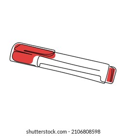 Continuous one simple single abstract line drawing of felt tip pen icon in silhouette on a white background. Linear stylized.