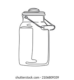 Continuous one simple single abstract line drawing of retro milk can icon in silhouette on a white background. Linear stylized.