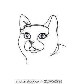 Continuous one simple single abstract line drawing of cat portrait icon in silhouette on a white background. Linear stylized.