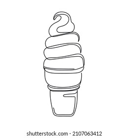 Continuous one simple single abstract line drawing of ice-cream icon in silhouette on a white background. Linear stylized.
