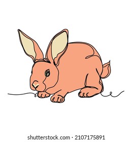 Continuous one simple single abstract line drawing of cute animal rabbit bunny 2023 symbol easter day icon in silhouette on a white background. Linear stylized.