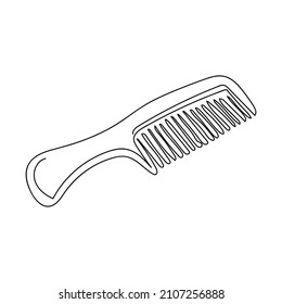 Continuous one simple single abstract line drawing of  comb icon in silhouette on a white background. Linear stylized.