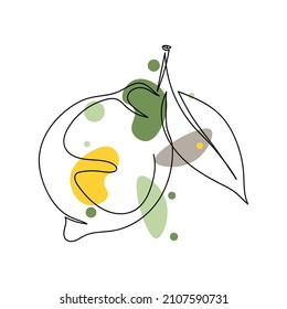 Continuous one simple single abstract line drawing of lemon icon in silhouette on a white background. Linear stylized.