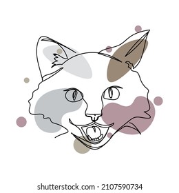 Continuous one simple single abstract line drawing of small cat kitten icon in silhouette on a white background. Linear stylized.