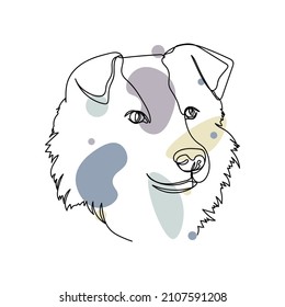 Continuous one simple single abstract line drawing of small fluffy dog icon in silhouette on a white background. Linear stylized.