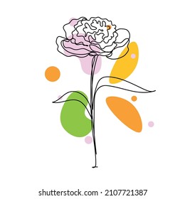 Continuous one simple single abstract line drawing of peony single flower icon in silhouette on a white background. Linear stylized.