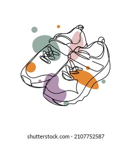 Continuous one simple single abstract line drawing of running shoes icon in silhouette on a white background. Linear stylized.