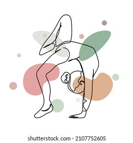 Continuous one simple single abstract line drawing of girl doing gymnastics icon in silhouette on a white background. Linear stylized.