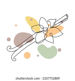 Continuous one simple single abstract line drawing of vanilla pods icon in silhouette on a white background. Linear stylized.