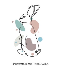 Continuous one simple single abstract line drawing of rabbit sat up easter day 2023 animal icon in silhouette on a white background. Linear stylized.