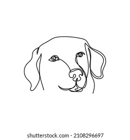 Continuous one simple single abstract line drawing of labrador portrait icon in silhouette on a white background. Linear stylized.