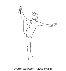 Continuous one simple single abstract line drawing of girl ballerina icon in silhouette on a white background. Linear stylized.