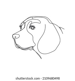 Continuous One Simple Single Abstract Line Drawing Of Beagle Dog Portrait Icon In Silhouette On A White Background. Linear Stylized.