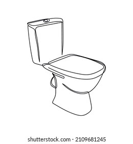Continuous one simple single abstract line drawing of toilet bowl icon in silhouette on a white background. Linear stylized.