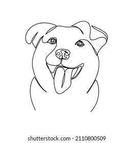 Continuous One Simple Single Abstract Line Drawing Of Face Head Dog Portrait Icon In Silhouette On A White Background. Linear Stylized.