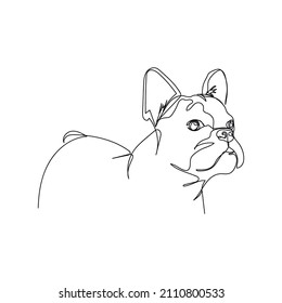 Continuous one simple single abstract line drawing of bulldog portrait animal concept in silhouette on a white background. Linear stylized.