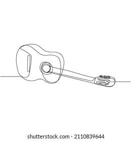 Continuous one simple single abstract line drawing of acoustic guitar in silhouette on a white background. Linear stylized.