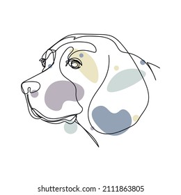 Continuous One Simple Single Abstract Line Drawing Of Beagle Dog Portrait Icon In Silhouette On A White Background. Linear Stylized.