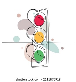 Continuous one simple single abstract line drawing of traffic lights icon in silhouette on a white background. Linear stylized.