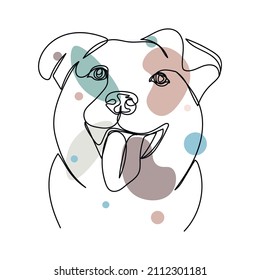 Continuous One Simple Single Abstract Line Drawing Of Face Head Dog Portrait Icon In Silhouette On A White Background. Linear Stylized.