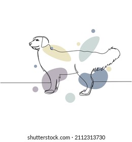 Continuous one simple single abstract line drawing of retriever dog portrait in silhouette on a white background. Linear stylized.