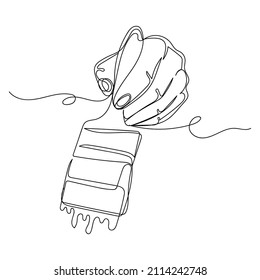 Continuous one simple single abstract line drawing of paint brush in the hand icon in silhouette on a white background. Linear stylized.