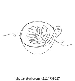 Continuous one simple single abstract line drawing of hot coffee latte in silhouette on a white background. Linear stylized.