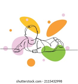 Continuous one simple single abstract line drawing of kid baby born in silhouette on a white background. Linear stylized.