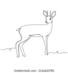 Continuous one simple single abstract line drawing of cute antelope portrait animal concept icon in silhouette on a white background. Linear stylized.