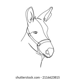 Un simple y continuo dibujo de una sola línea abstracta del retrato de concepto animal burro en silueta sobre un fondo blanco. Linear estilizado.