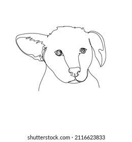 Continuous one simple single abstract line drawing of corgi puppy animal concept portrait icon in silhouette on a white background. Linear stylized.