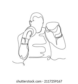 Continuous one simple single abstract line drawing of boxer sport concept icon in silhouette on a white background. Linear stylized.