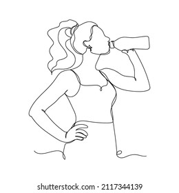 Continuous one simple single abstract line drawing of sporty athletic sportswoman icon in silhouette on a white background. Linear stylized.