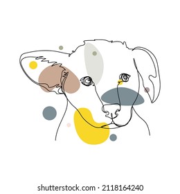 Continuous one simple single abstract line drawing of corgi puppy animal concept portrait icon in silhouette on a white background. Linear stylized.