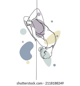 Continuous one simple single abstract line drawing of beautiful woman pole dancer making a pose icon in silhouette on a white background. Linear stylized.