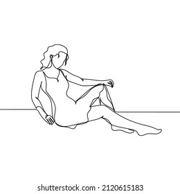 Continuous one simple single abstract line drawing of fit and beautiful woman body icon in silhouette on a white background. Linear stylized.