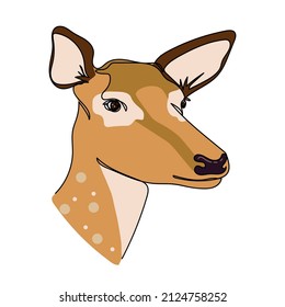 Continuous one simple single abstract line drawing of closeup of a deer portrait sketch icon in silhouette on a white background. Linear stylized.